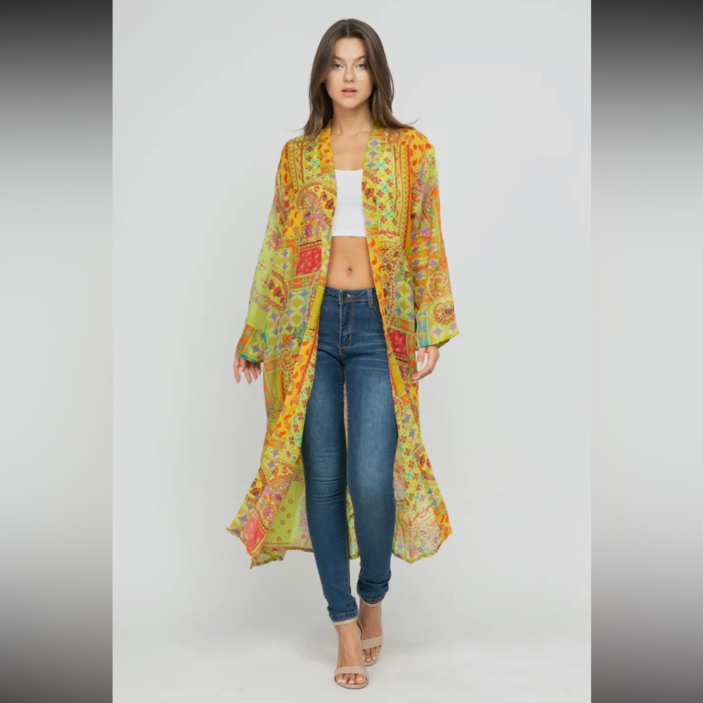 Raj Green Paisley Boho Viscose Kimono